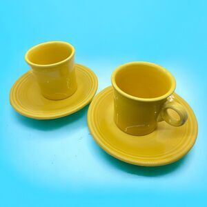 Fiesta Ware Yellow Coffee or Tea Cups & Saucers - 2 Sets